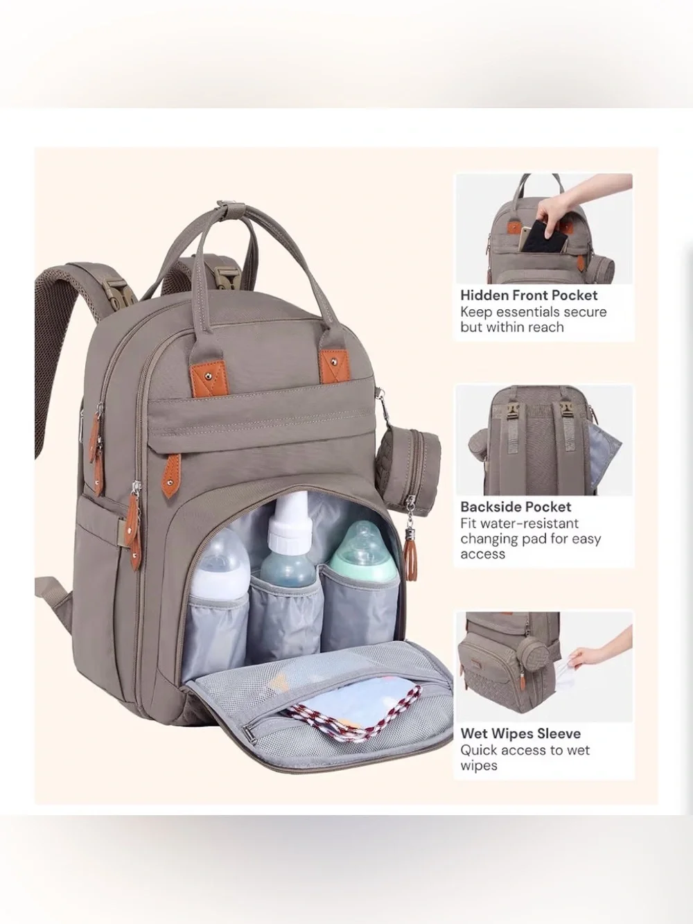 BabbleRoo Unisex Diaper Bag Khaki Color